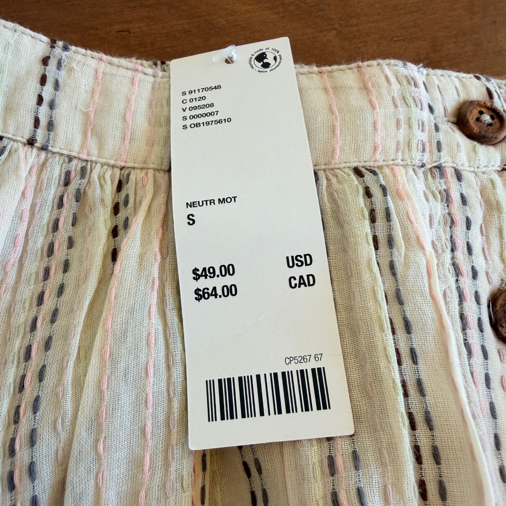 Kimchi Blue Urban Outfitters Striped Button Front Mini‎ Skirt Neutral Small NEW - Picture 4 of 12